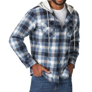 Wrangler Quilted Lined Flannel Shirt Jacket Hooded Western Gorpcore Blue Small